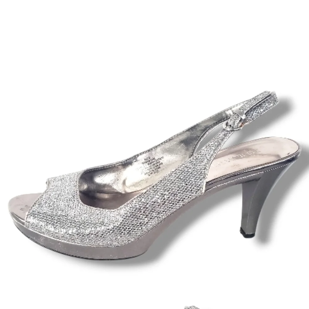 Nine West Silver Glitter Slingback Heels